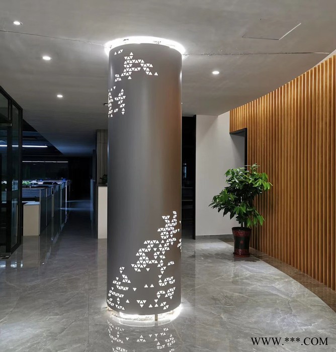 粤艺佰圆柱子透光铝板定制 弧形包柱子铝板镂空造型定制图3