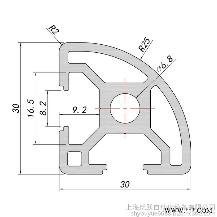 YY-8-3030R铝型材 工业铝型材 3030半圆铝型材 欧标铝型材 防静电工作台 机械设备防护罩图2