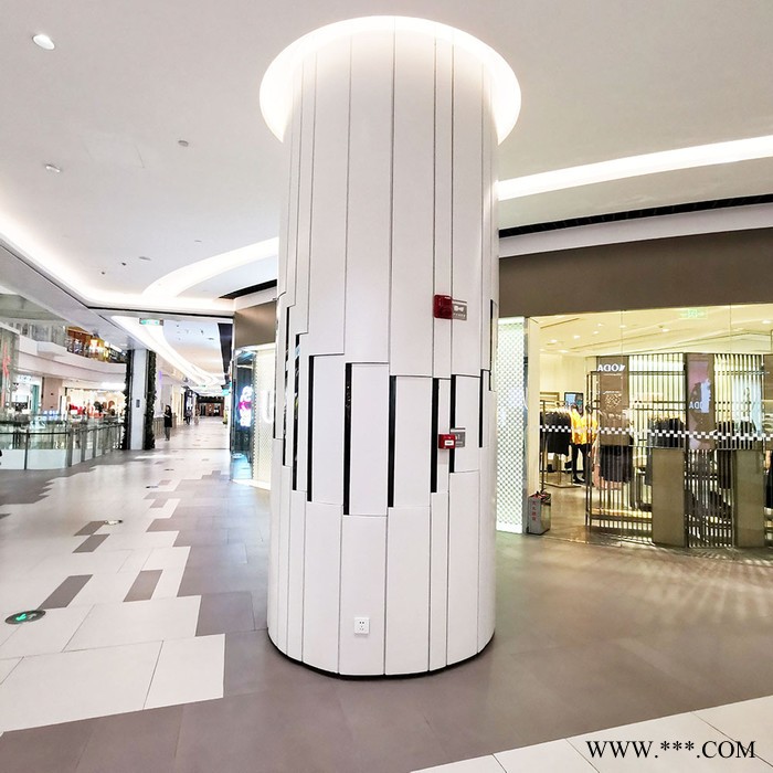 大润发商场包柱子铝板，圆柱子造型穿孔铝单板定制，柱子装饰铝单板定制图5