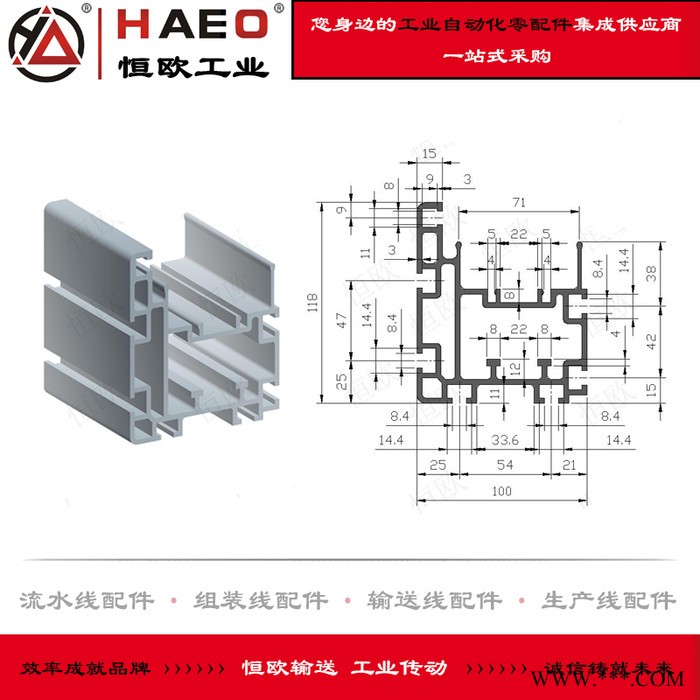 苏州恒欧 流水线铝型材生产厂家 倍速链条铝型材 链条线铝型材 组装线配件 流水线配件 输送线配件 工业自动化零配件图3