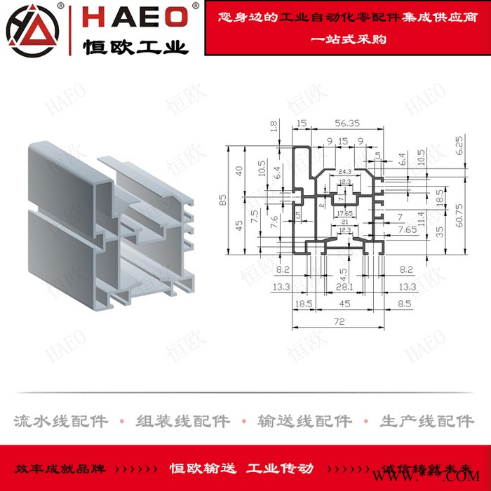 苏州恒欧 流水线铝型材生产厂家 倍速链条铝型材 链条线铝型材 组装线配件 流水线配件 输送线配件 工业自动化零配件图5
