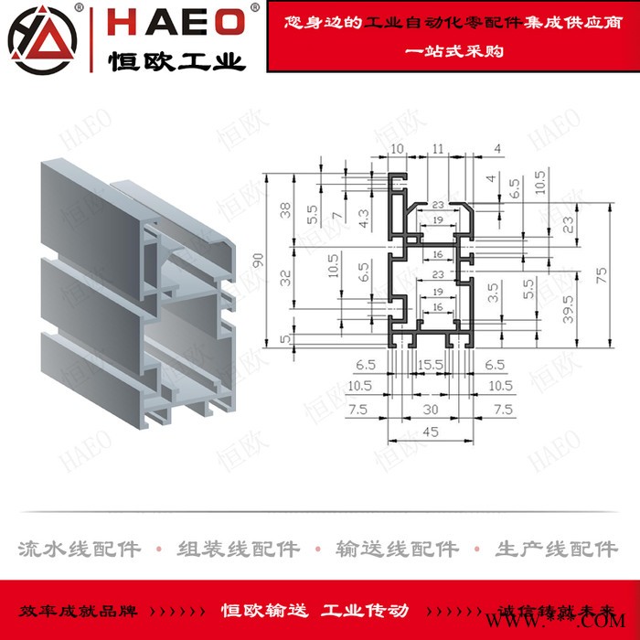 苏州恒欧 流水线铝型材生产厂家 倍速链条铝型材 链条线铝型材 组装线配件 流水线配件 输送线配件 工业自动化零配件图2