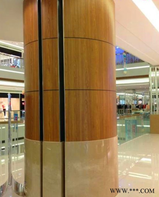 云南昆明商场室内装饰仿木纹色包柱子铝板厂家选广东德普龙单板厂。图2