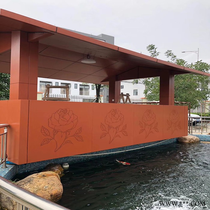 粤艺佰景观亭3mm厚铝单板 ,小区廊架装饰古铜色铝板定制,包钢构廊架咖啡色铝单板厂家免费设计图3