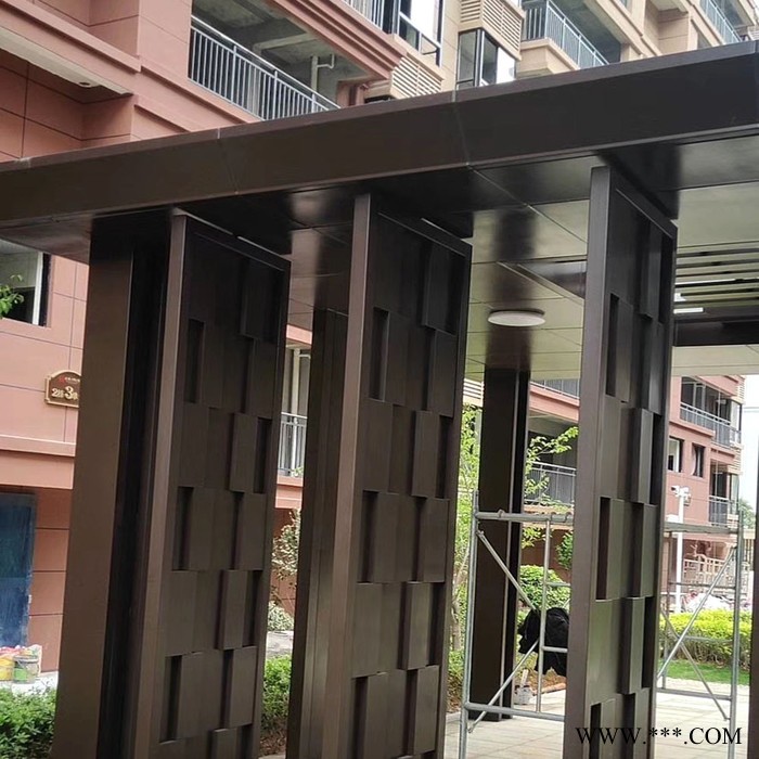 粤艺佰景观亭3mm厚铝单板 ,小区廊架装饰古铜色铝板定制,包钢构廊架咖啡色铝单板厂家免费设计图8