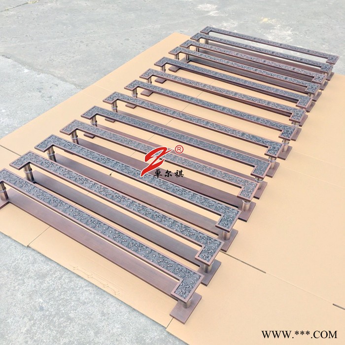 厂家定制铝板雕刻祥云大拉手别墅仿古铜拉手铜艺大门**雕刻豪华红古铜铝板拉手图6