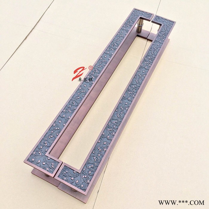 厂家定制铝板雕刻祥云大拉手别墅仿古铜拉手铜艺大门**雕刻豪华红古铜铝板拉手图3