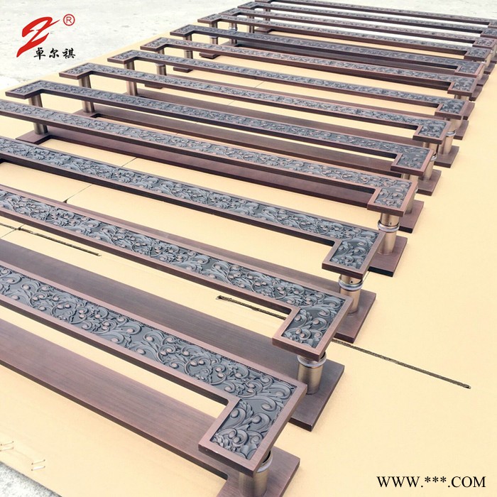 厂家定制铝板雕刻祥云大拉手别墅仿古铜拉手铜艺大门**雕刻豪华红古铜铝板拉手图4