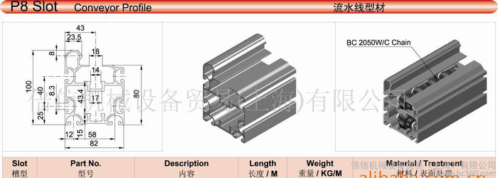 流水线铝型材 倍速链铝型材 100X82 工业铝型材图2