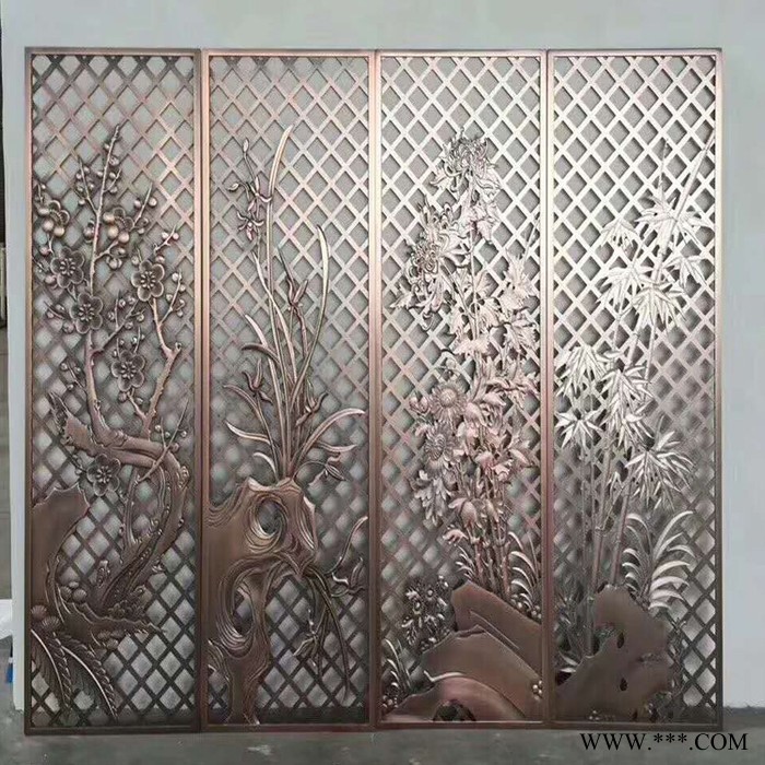 **双面镜面玫瑰金镂空铝板屏风 立体浮雕青古铜铝屏风 镜面黄钛金激光镂空屏风图5