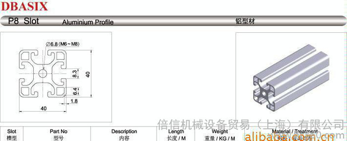 P8 40 x 40S L 流水线铝型材 工业铝型材 加工铝图2