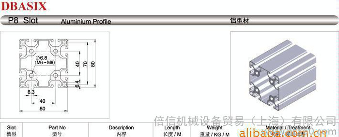 P8 80 x 80S L 工业铝型材 流水线铝型材 输送设图2