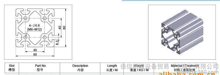 P8 80x80 H 工业铝型材 流水线铝材 型材配件 铝材图2