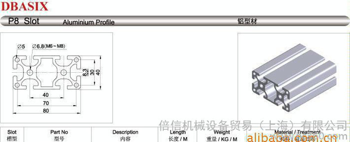 P8 80x40S M  工业铝型材 铝型材 流水线铝材 型图2