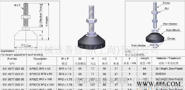 工业铝型材 配件 型材 蹄脚 关节脚 KF50C M10 x图3