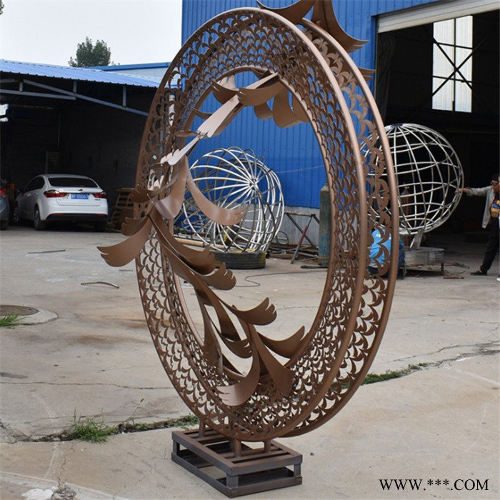 嘉华雕塑 不锈钢电镀拉丝抽象圆环雕塑 防铜色圆环水景地产营销中心雕塑摆件图6