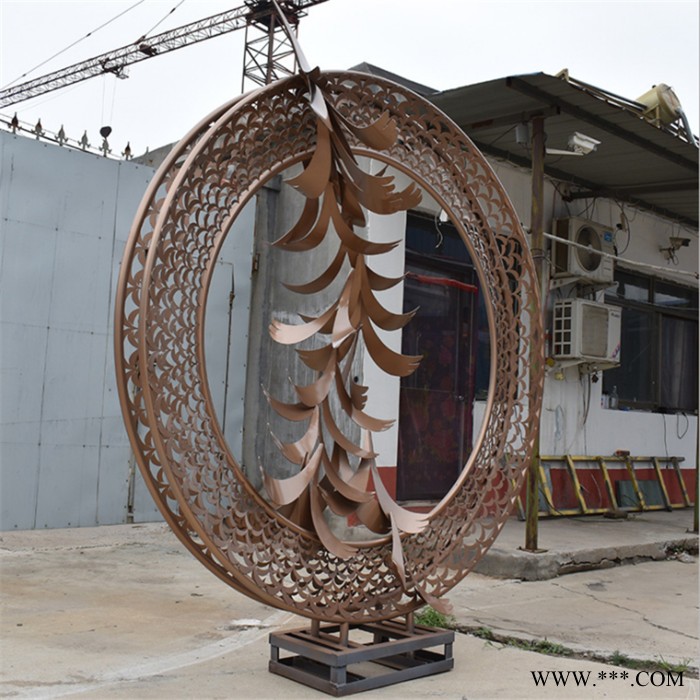 嘉华雕塑 不锈钢电镀拉丝抽象圆环雕塑 防铜色圆环水景地产营销中心雕塑摆件图3