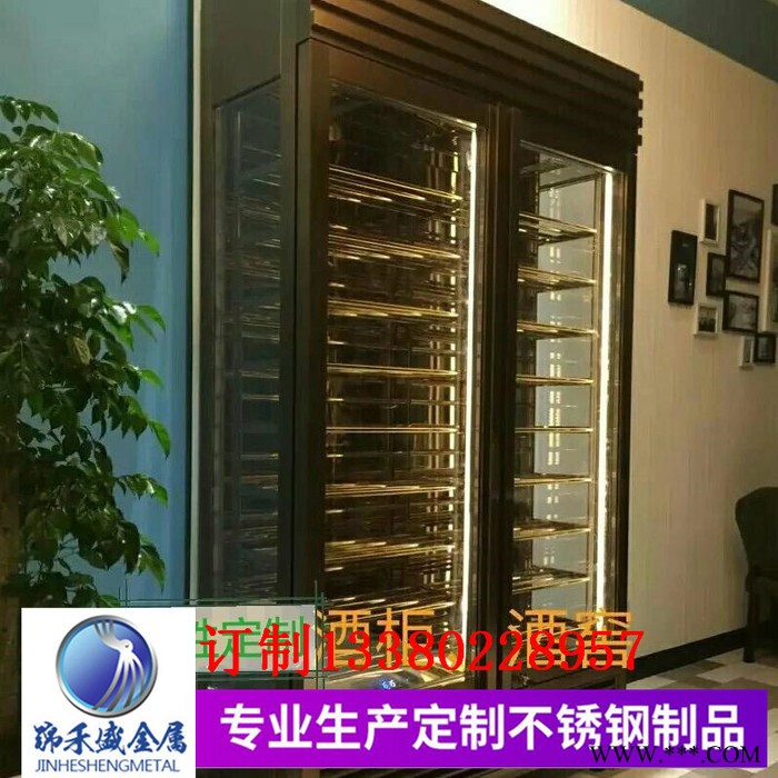 别墅电镀现代欧式玫瑰金不锈钢红酒架安装不锈钢恒温恒湿酒柜定制图8