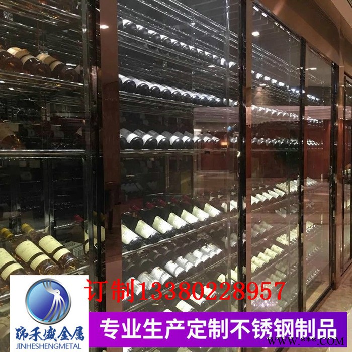 别墅电镀现代欧式玫瑰金不锈钢红酒架安装不锈钢恒温恒湿酒柜定制图5