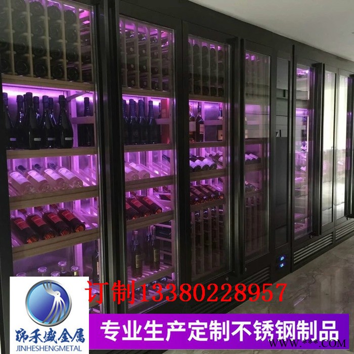 别墅电镀现代欧式玫瑰金不锈钢红酒架安装不锈钢恒温恒湿酒柜定制图3