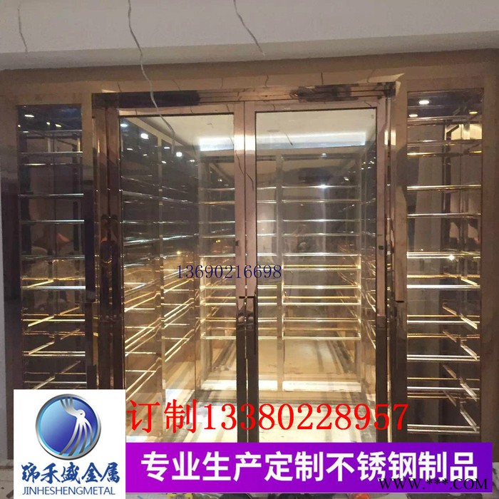 别墅电镀现代欧式玫瑰金不锈钢红酒架安装不锈钢恒温恒湿酒柜定制图6