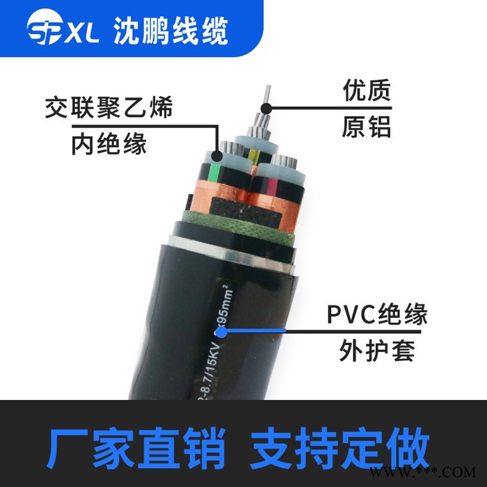 沈鹏ZR YJLV22 8.7/15KV 3X95 铝高压价格 铝电缆 铝线 价格 电线电缆厂图3