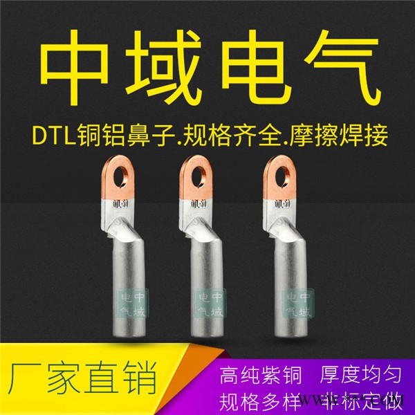 铜铝鼻子 DTL-1系列铜铝线鼻子 铜铝过渡接线端子 铝电缆铜接头线耳 DTL-10至DTL-800平方 中域电气图4