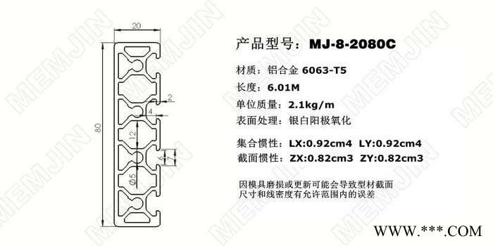 铝合金型材2080C上海闽坚铝业生产销售阳极氧化耐腐蚀图2